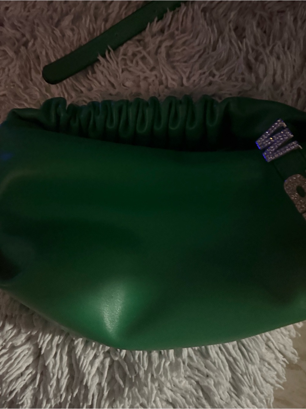 Vera Wang Green Ruched Mini Clutch with Rhinestone Accent